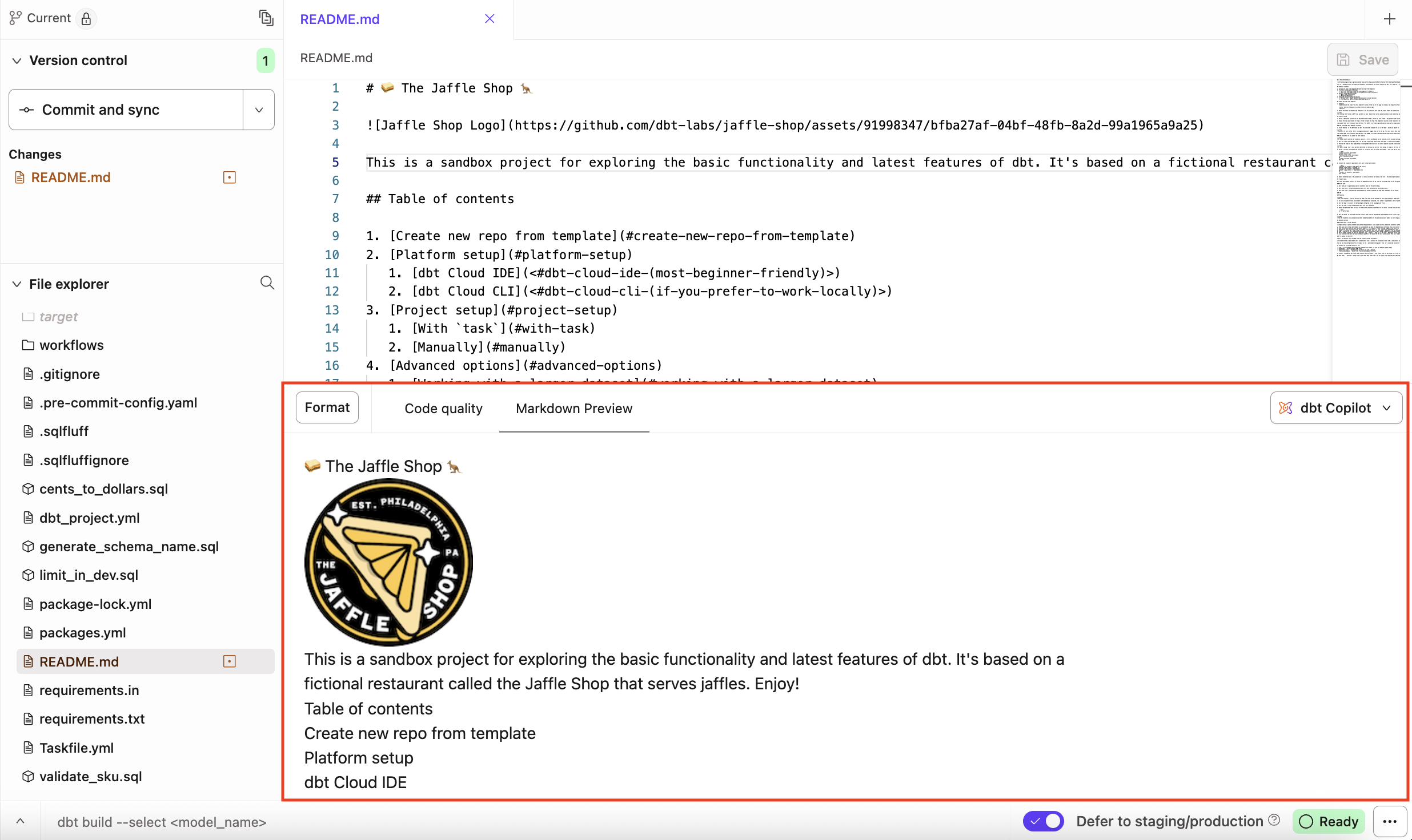 The Markdown Preview console tab renders markdown code below the Editor tab.