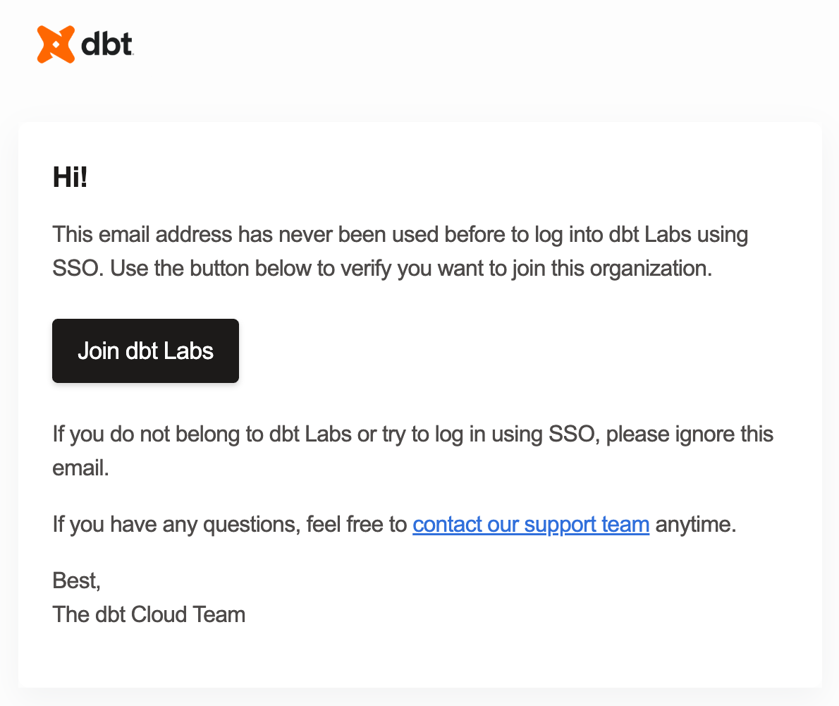 The email the user receives on first SSO login. The email the user receives on first SSO login.