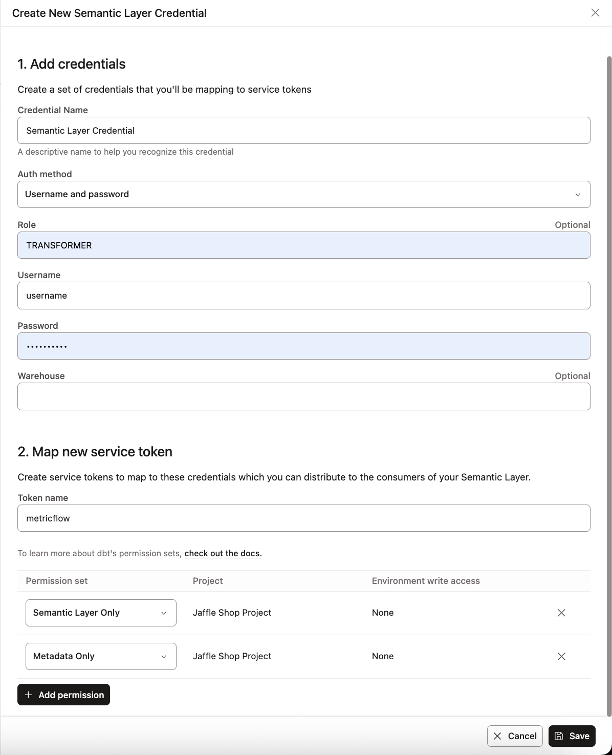 Add credentials and map them to a service token.  Add credentials and map them to a service token.