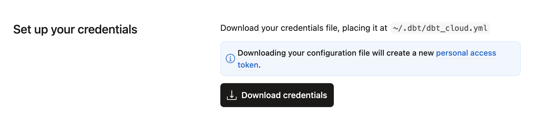 Download the dbt_cloud.yml file to complete registration.