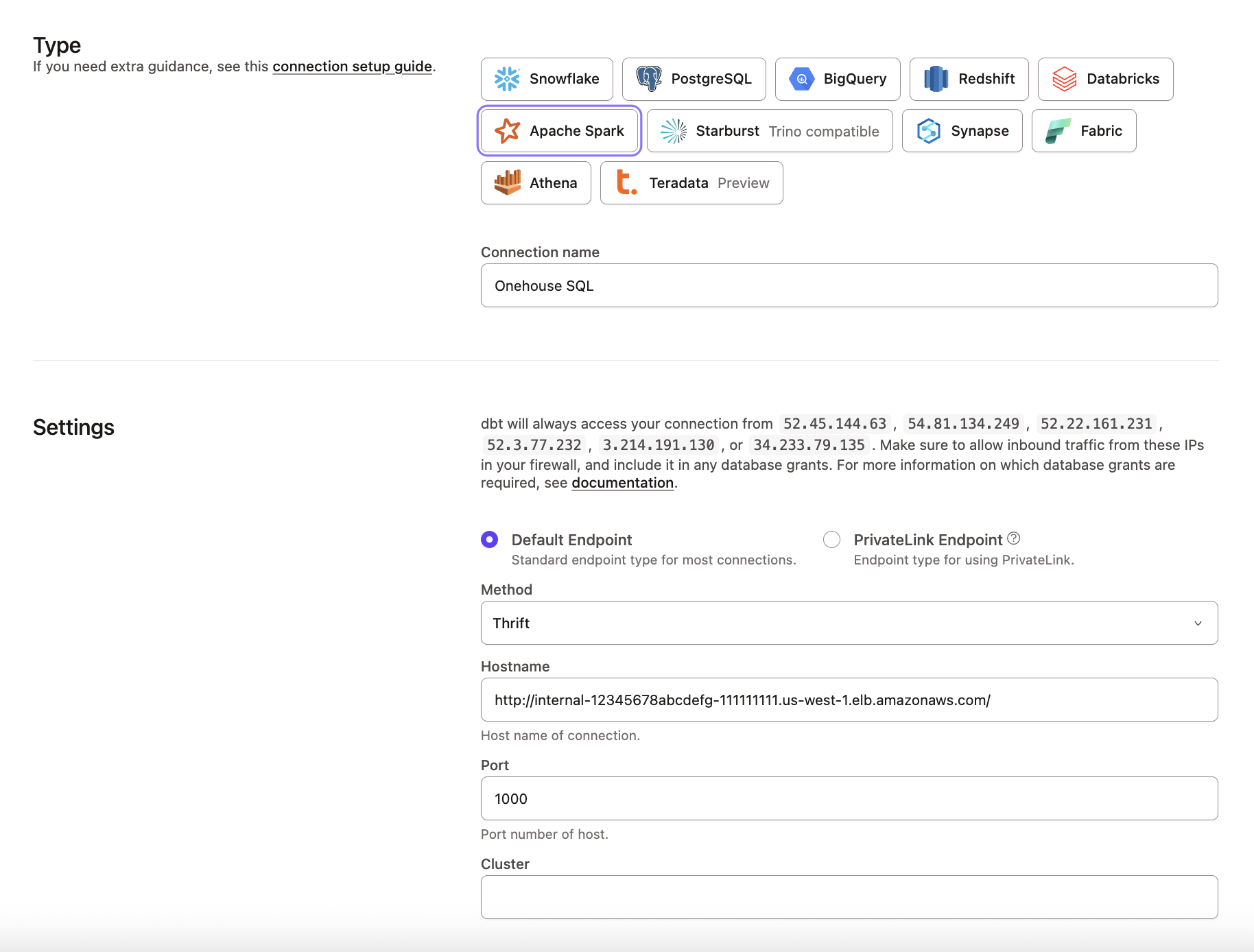 Onehouse configuration Onehouse configuration