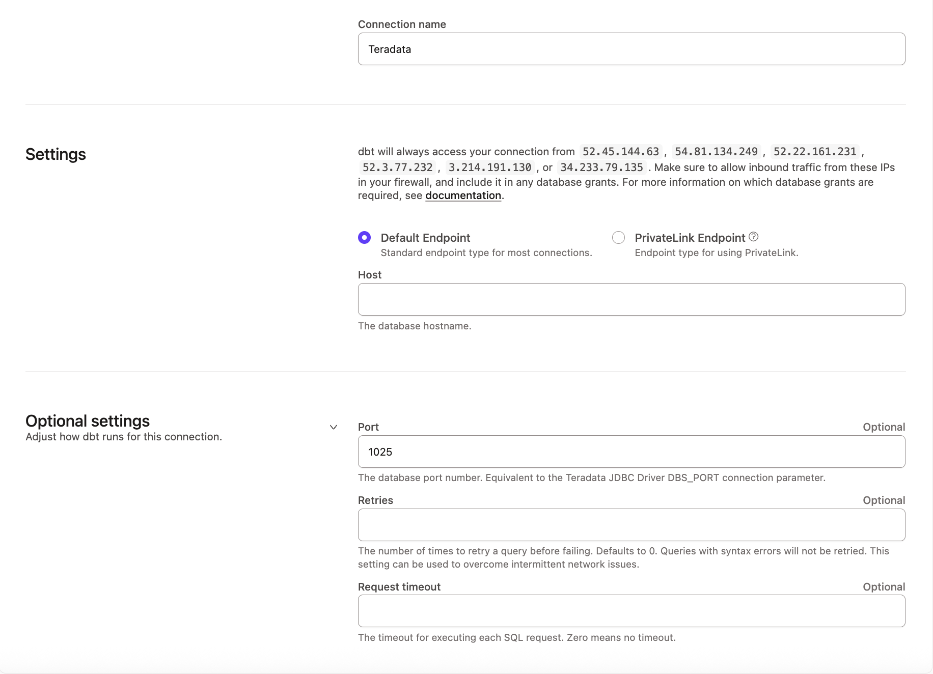 dbt - Teradata Account Settings dbt - Teradata Account Settings